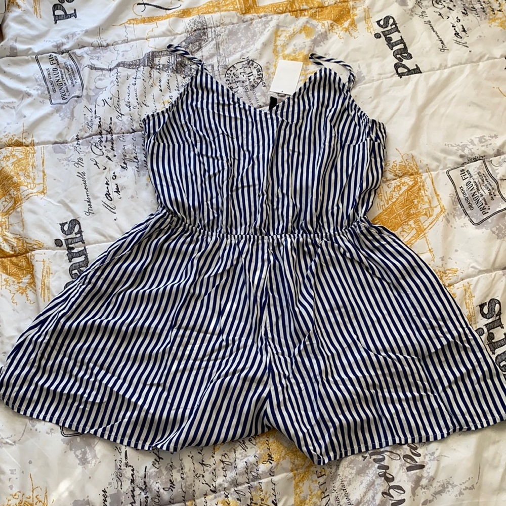 H&M Striped Romper with Pockets